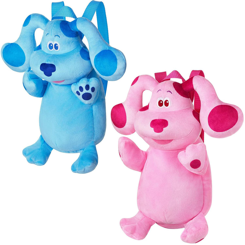 Blue's Clues Blue & Magenta Plush Dog Backpack Set Animated Charactor Nickelodeon Kids Show PMI International