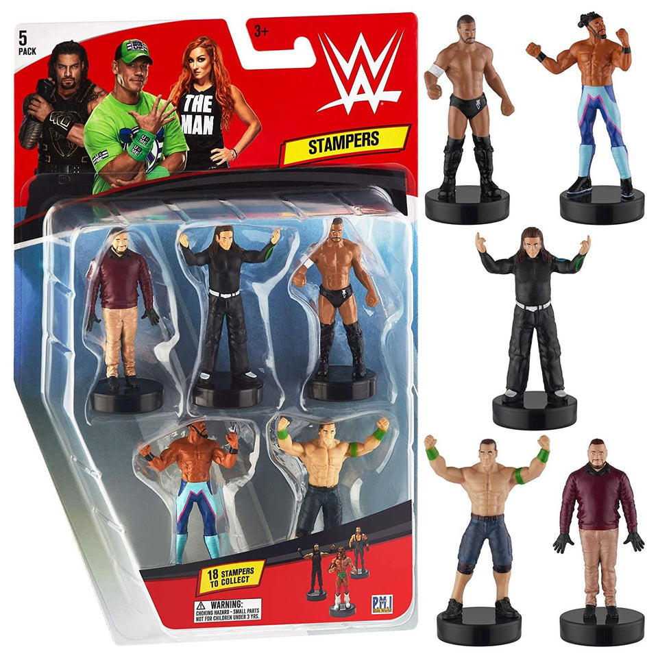 WWE Wrestler Stampers 5pk Hardy Kofi Kingston John Cena Finn Wyatt PMI International