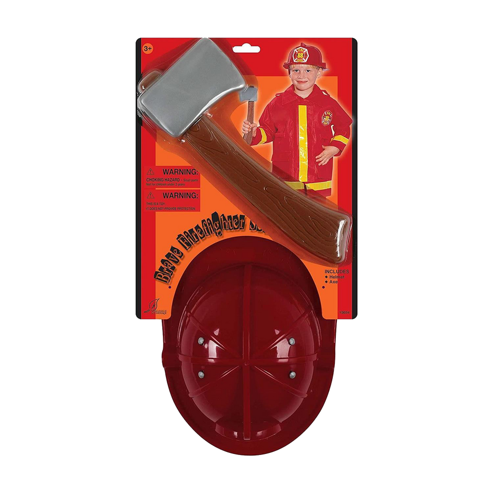 Brave Firefighter Helmet with Axe Pretend Dress-up Fireman Hero Play Set