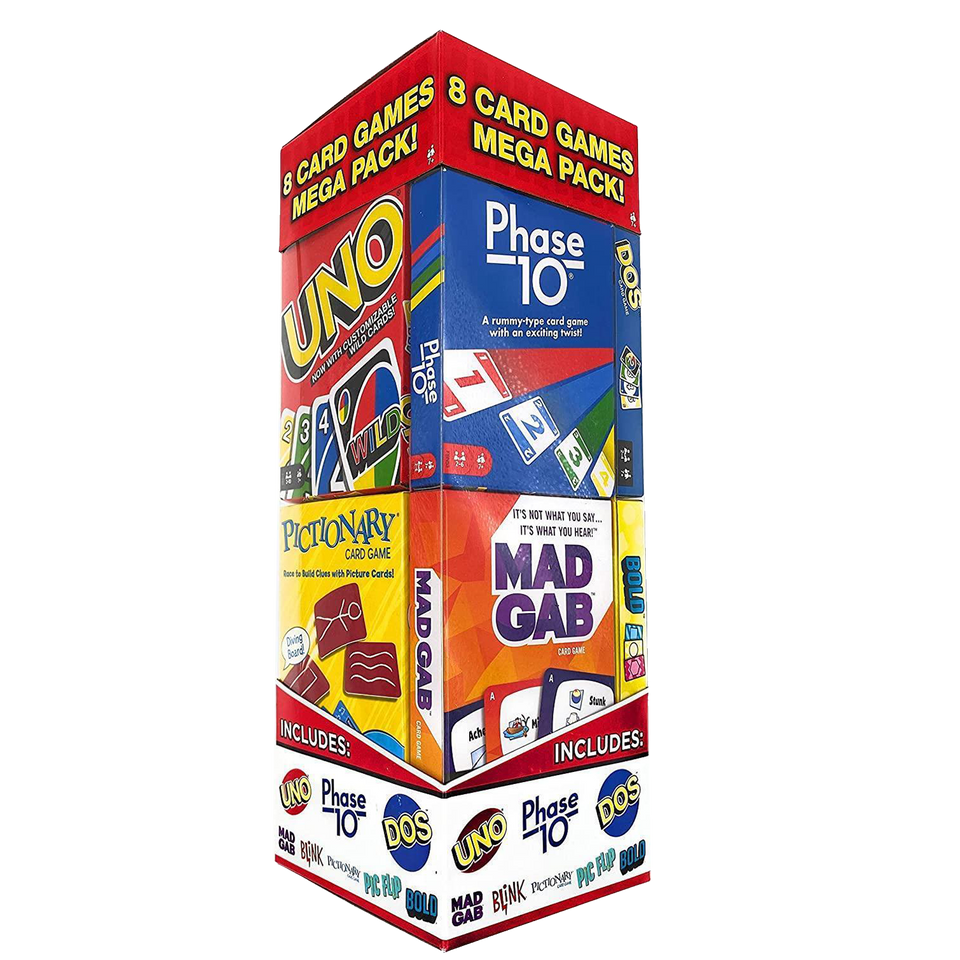 8ct Card Games Mega Pack Uno Pictionary Phase 10 Mad Gab Dos Bold Blink Pic Flip