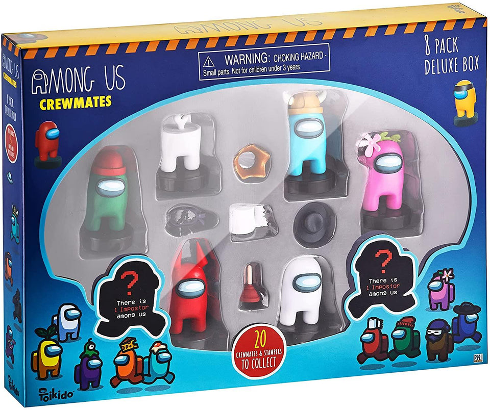 Among Us Crewmates Stampers 8pk White Dead Fortegreen Viking Pink Assorted Figures Box PMI International