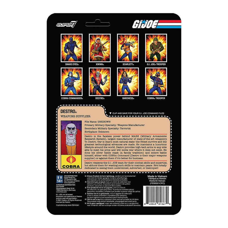 G.I. Joe Destro Weapons Supplier Cobra Wave 1 Animated Series Figure Super7