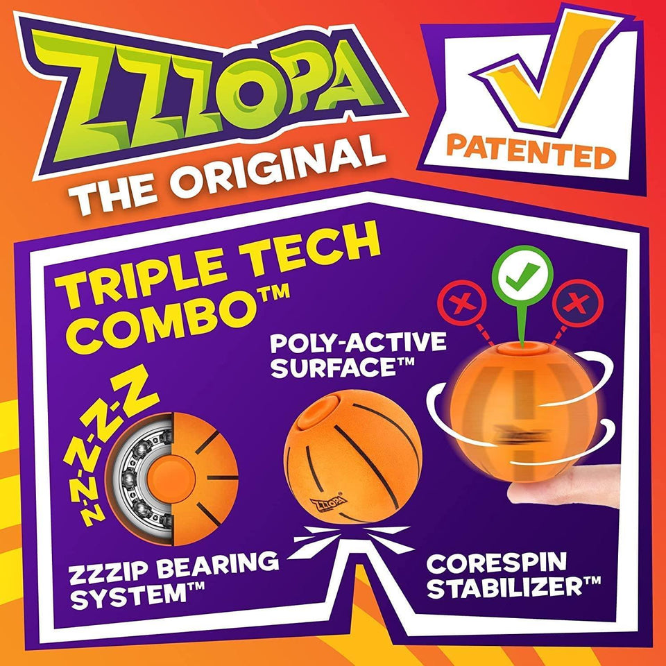 Original ZZZOPA Fidget Stress Mini Ball 4pk Spin Bounce Throw It Spinner PMI International