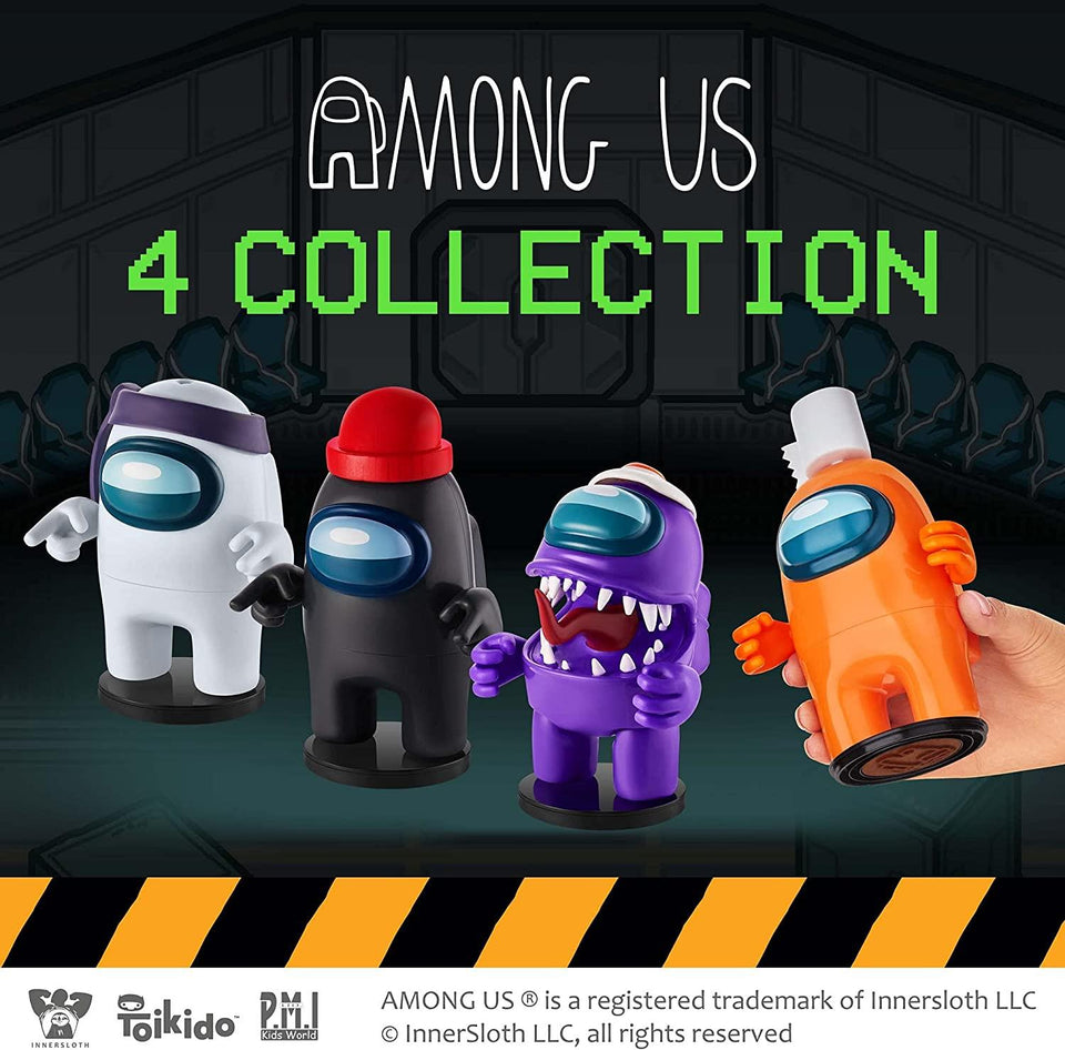 Among Us Crewmate Stamper 4pk Black White Purple Orange 5" Figure Astronaut Set PMI