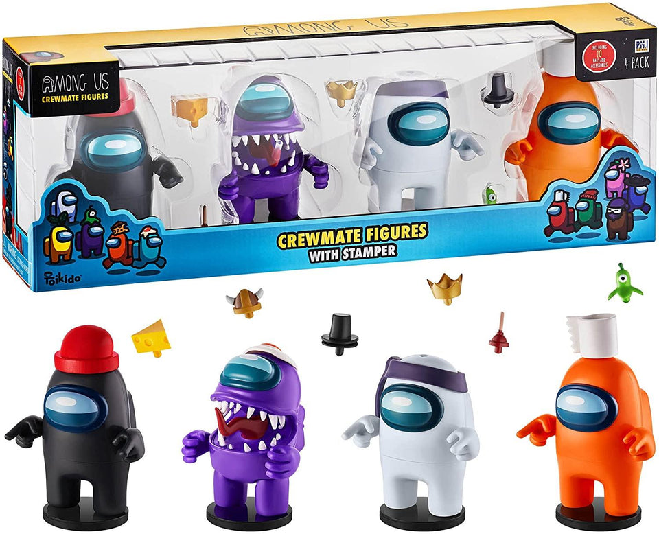 Among Us Crewmate Stamper 4pk Black White Purple Orange 5" Figure Astronaut Set PMI