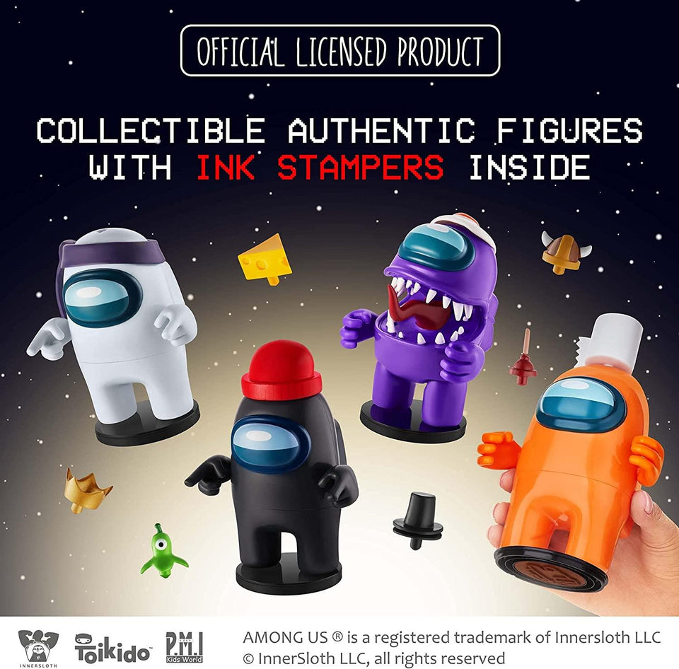 Among Us Crewmate Stamper 4pk Black White Purple Orange 5" Figure Astronaut Set PMI