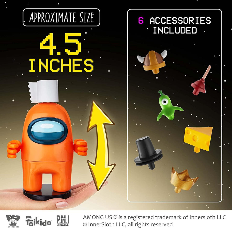 Among Us Crewmate Stamper 4pk Black White Purple Orange 5" Figure Astronaut Set PMI