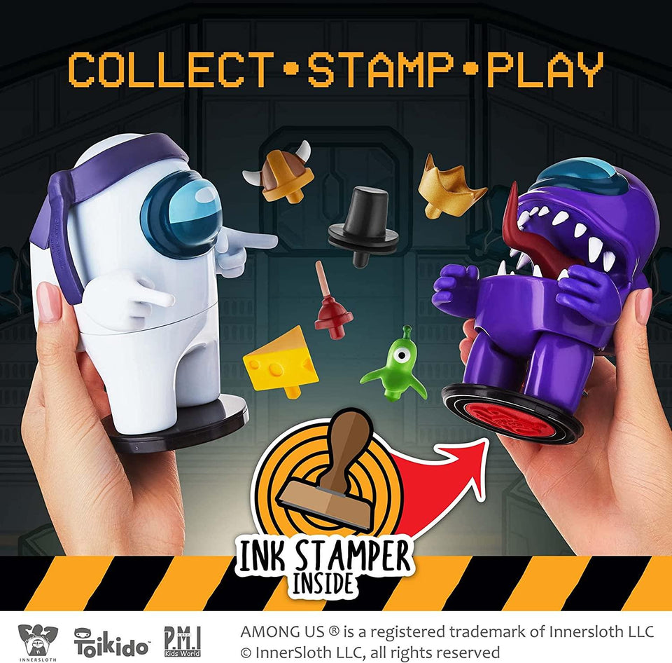 Among Us Crewmate Stamper 4pk Black White Purple Orange 5" Figure Astronaut Set PMI