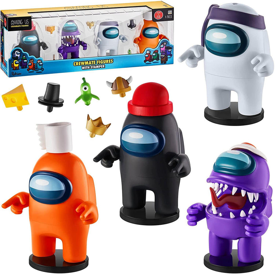 Among Us Crewmate Stamper 4pk Black White Purple Orange 5" Figure Astronaut Set PMI