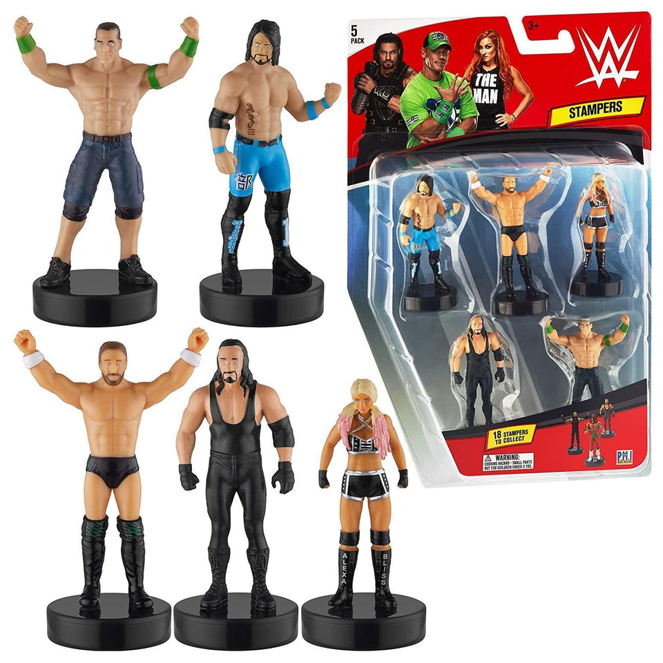 WWE Wrestler Stampers 5pk John Cena Undertaker Bryan Bliss AJ Styles PMI International