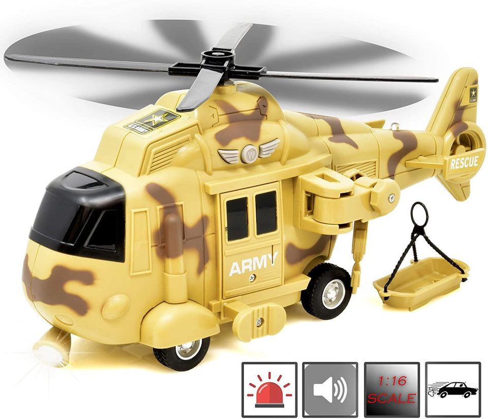 US Army Military Helicopter Rescue Vehicle Friction Powered Lights Up