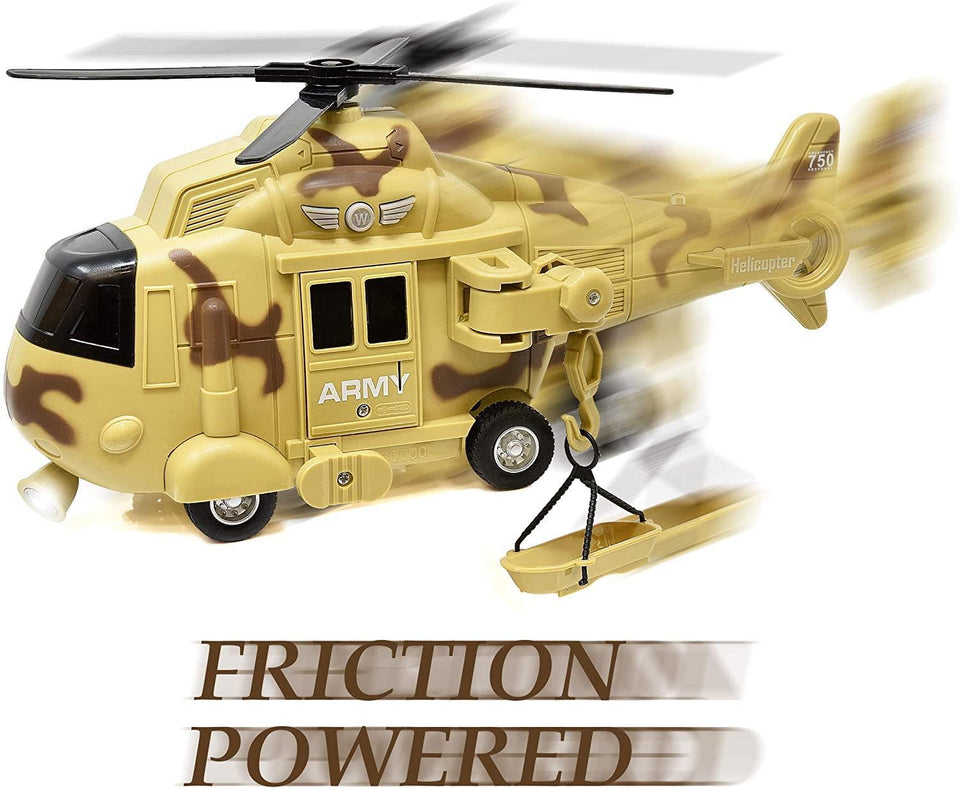 US Army Military Helicopter Rescue Vehicle Friction Powered Lights Up