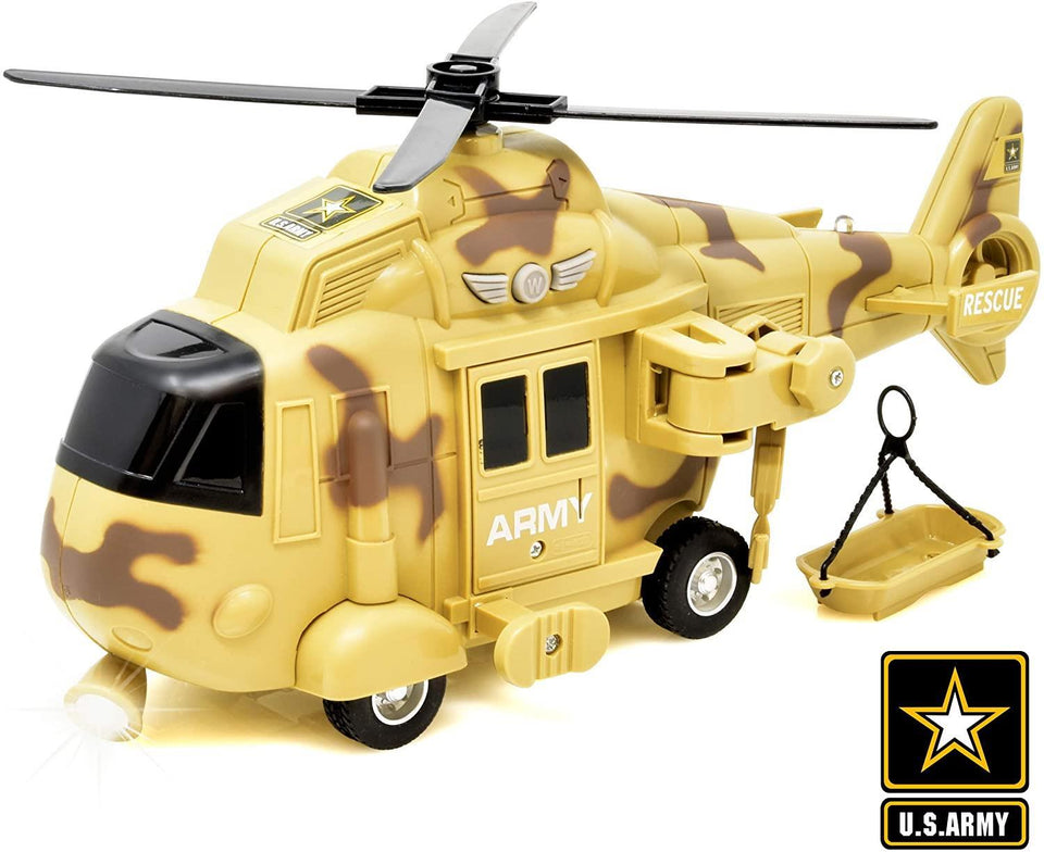 US Army Military Helicopter Rescue Vehicle Friction Powered Lights Up