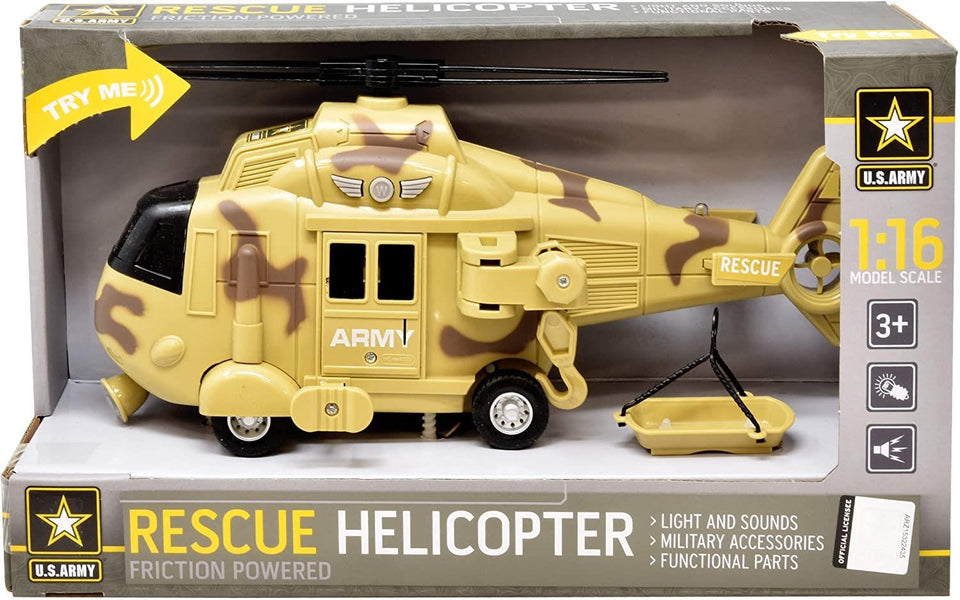 US Army Military Helicopter Rescue Vehicle Friction Powered Lights Up
