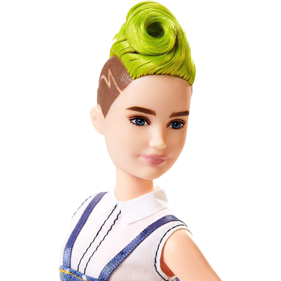 Barbie Fashionistas Girl Doll Petite Green Mohawk Denim Overalls Figure