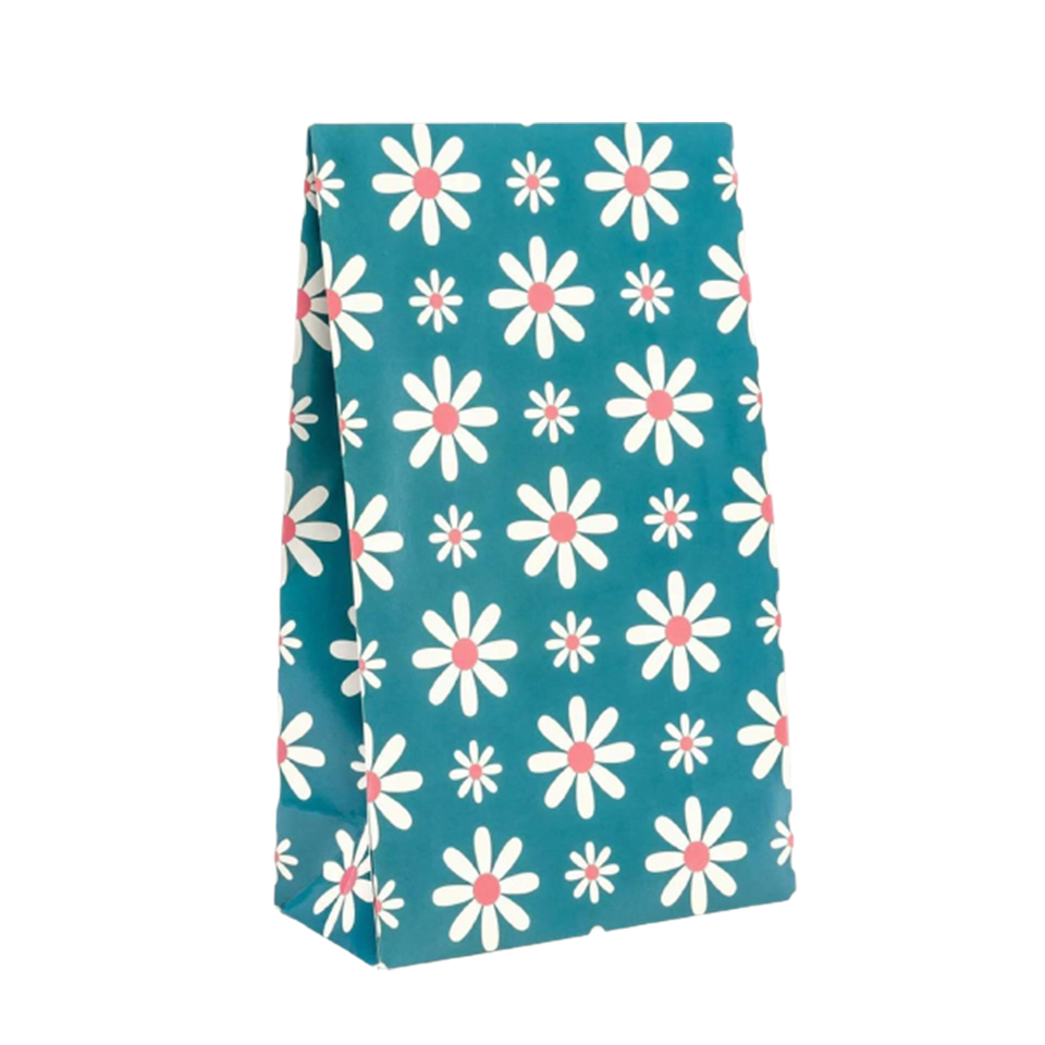Peel & Seal Gift Bag Blue Daisy Flower 12pk Medium No-Wrap Present