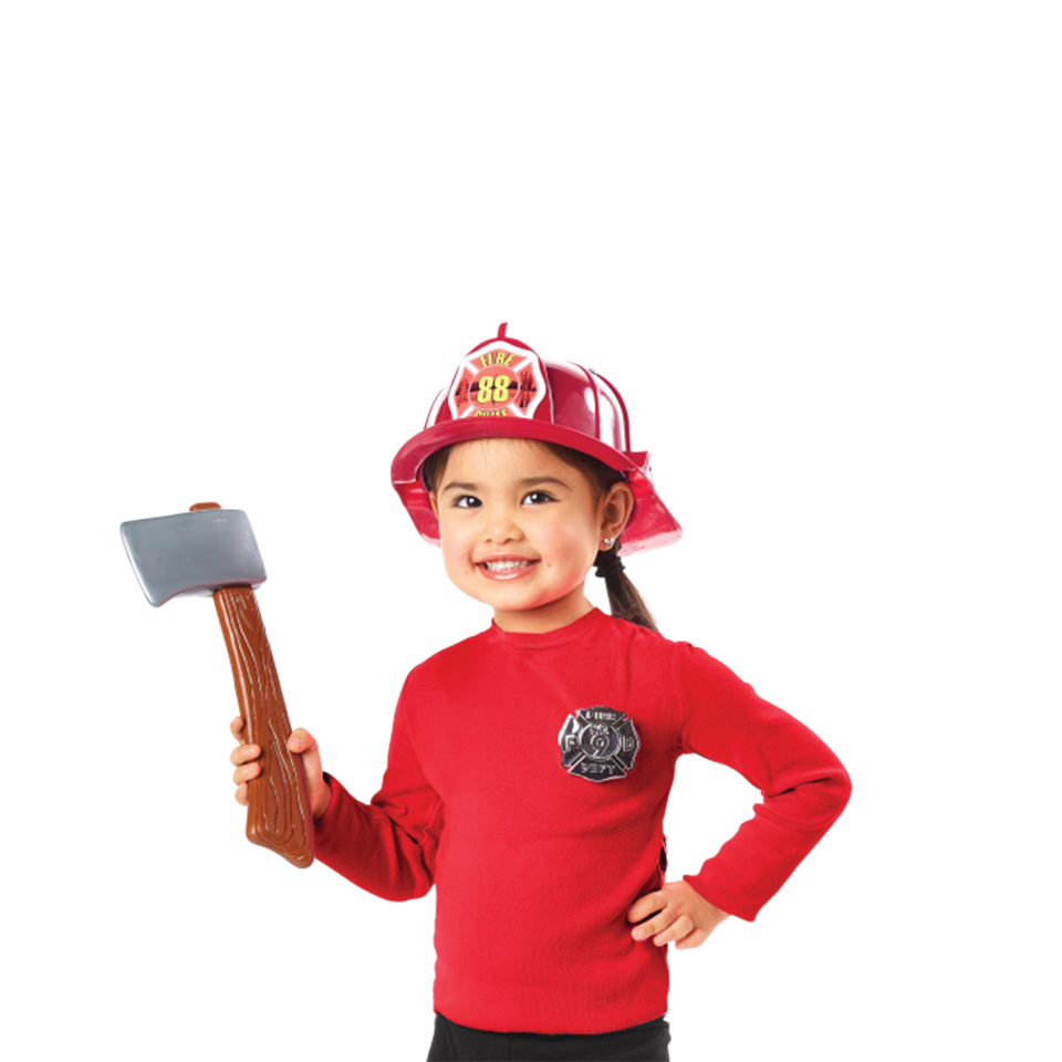 Brave Firefighter Helmet with Axe Pretend Dress-up Fireman Hero Play Set