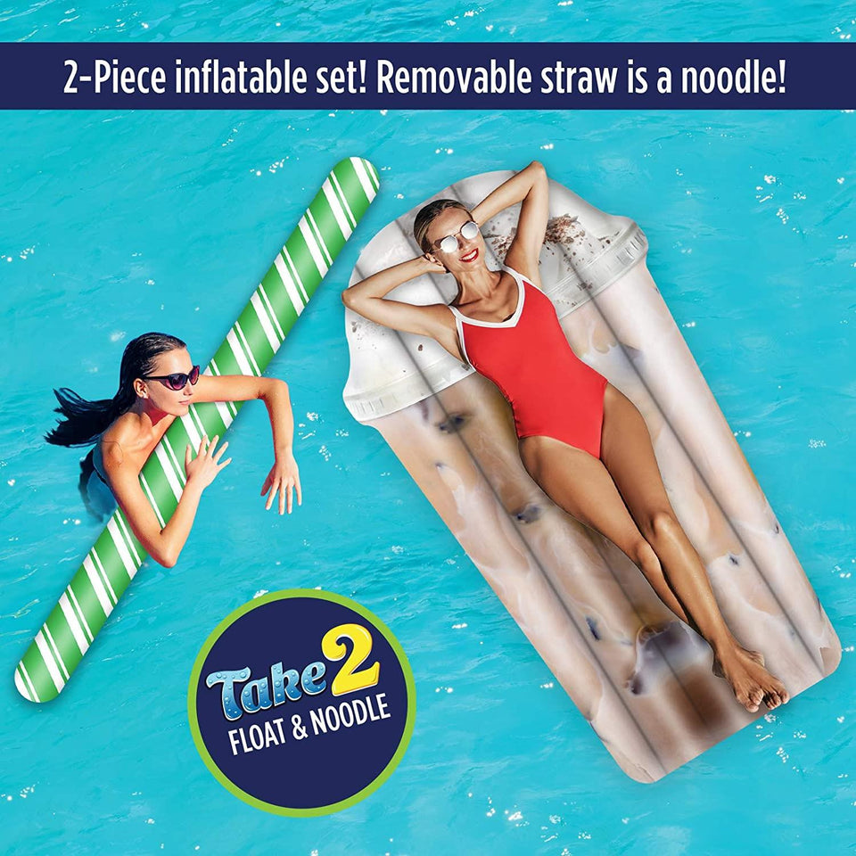 Iced Coffee Water Float & Noodle 2-in-1 Pool Blow Up Inflatable Raft Mighty Mojo
