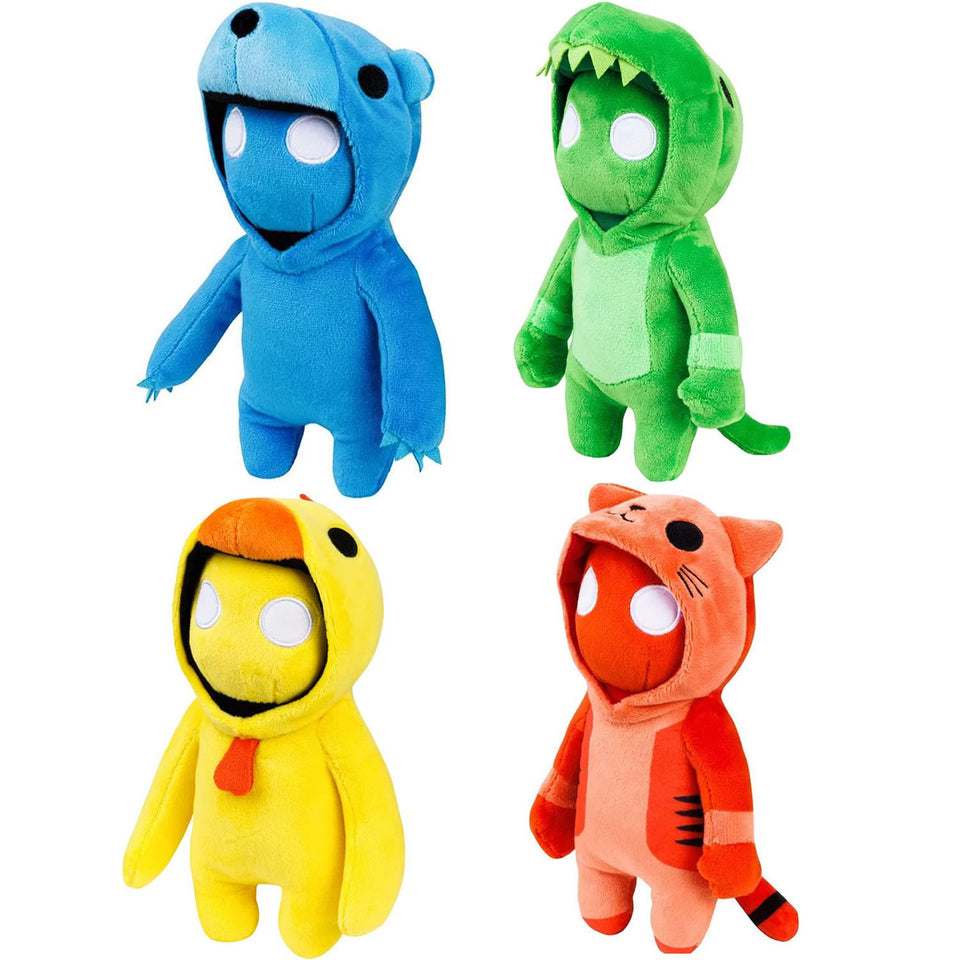 Gang Beasts 8" Plush 4pk Red Cat Yellow Chicken Green Dragon Blue Bear Bundle Set PMI International