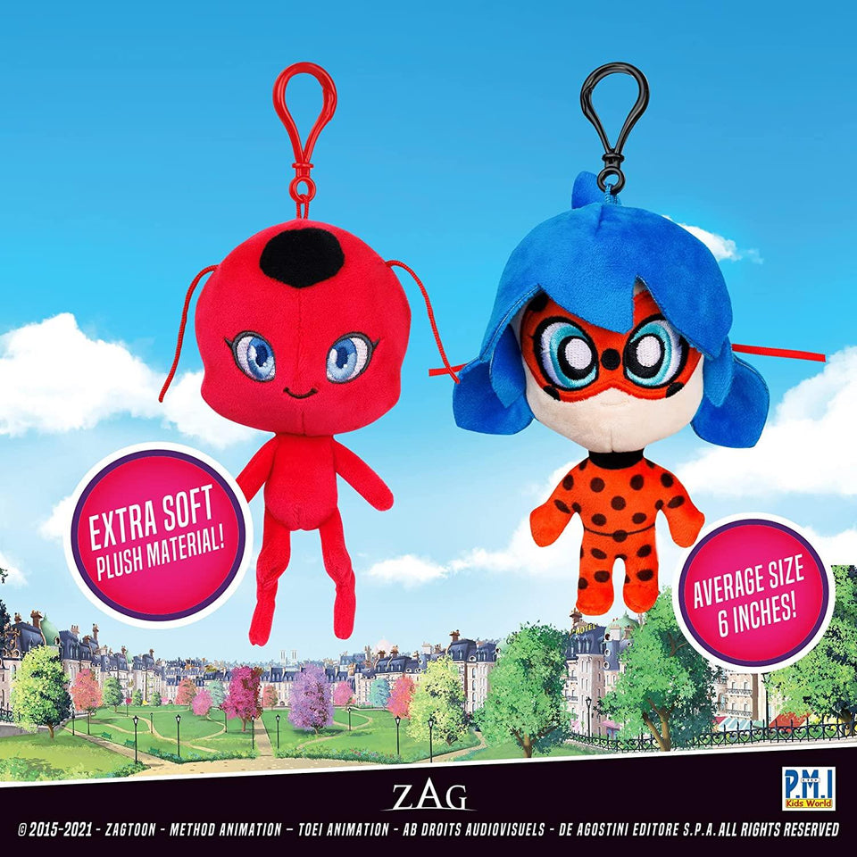 Miraculous Ladybug & Tikki Plush Clip-On Toys Backpack Charm 6" Characters Collectibles PMI International