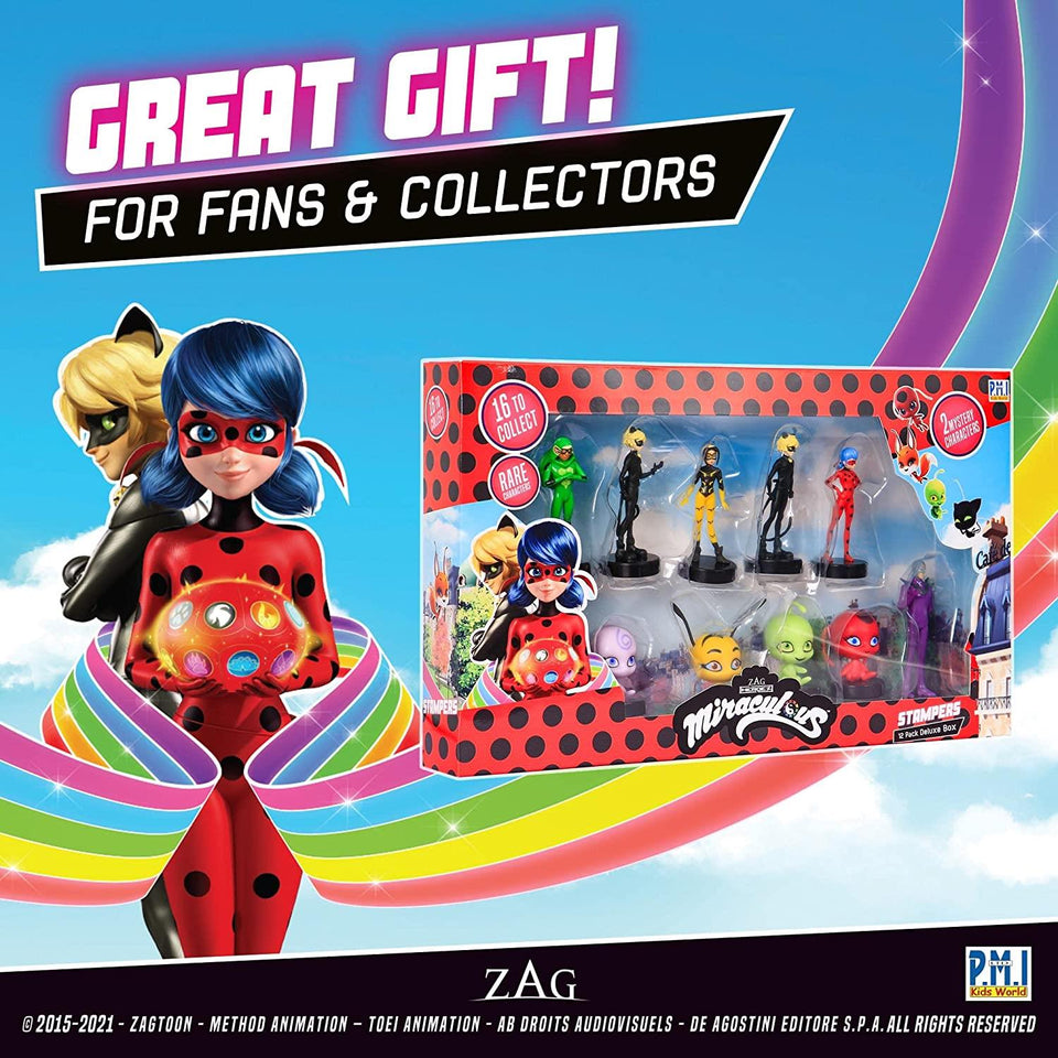Miraculous Ladybug Stamps 12pk Cat Noir Marinette Tikki Party Favors Figure Set PMI International