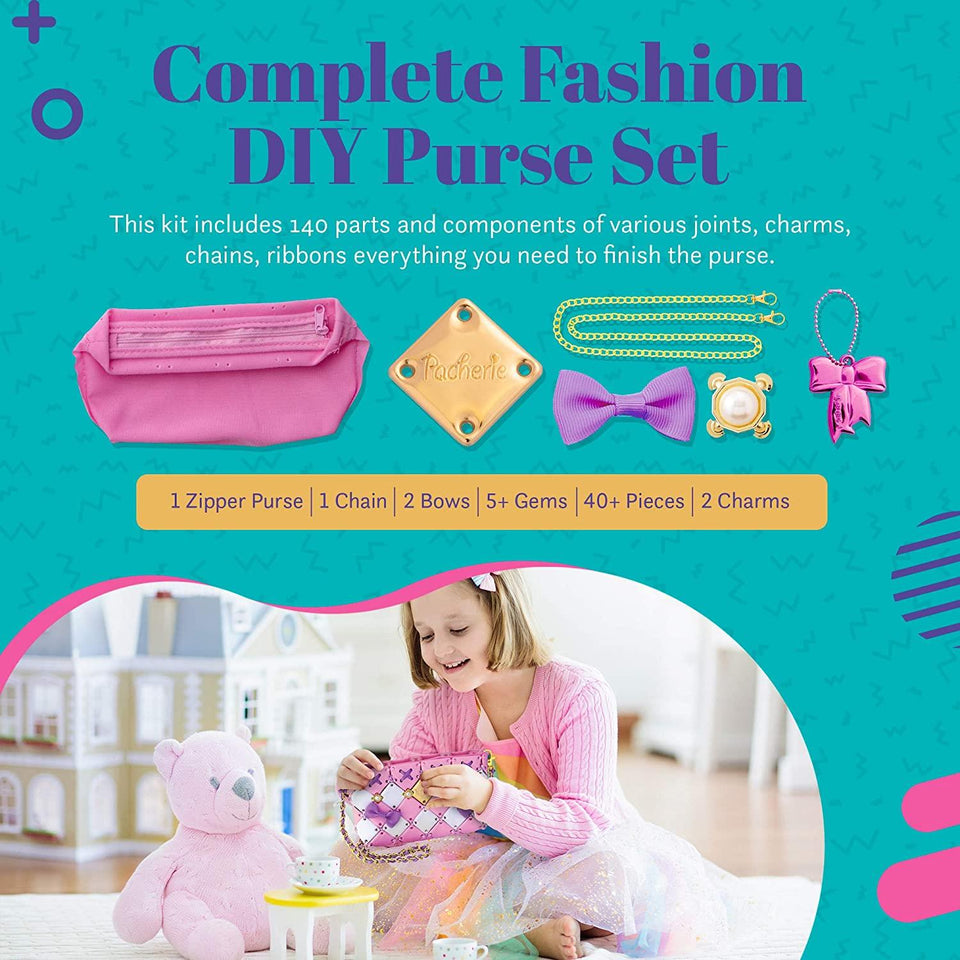 Craft Fashion Purse 142pc Charms Pink Purple Bag Girls Kids Crafts