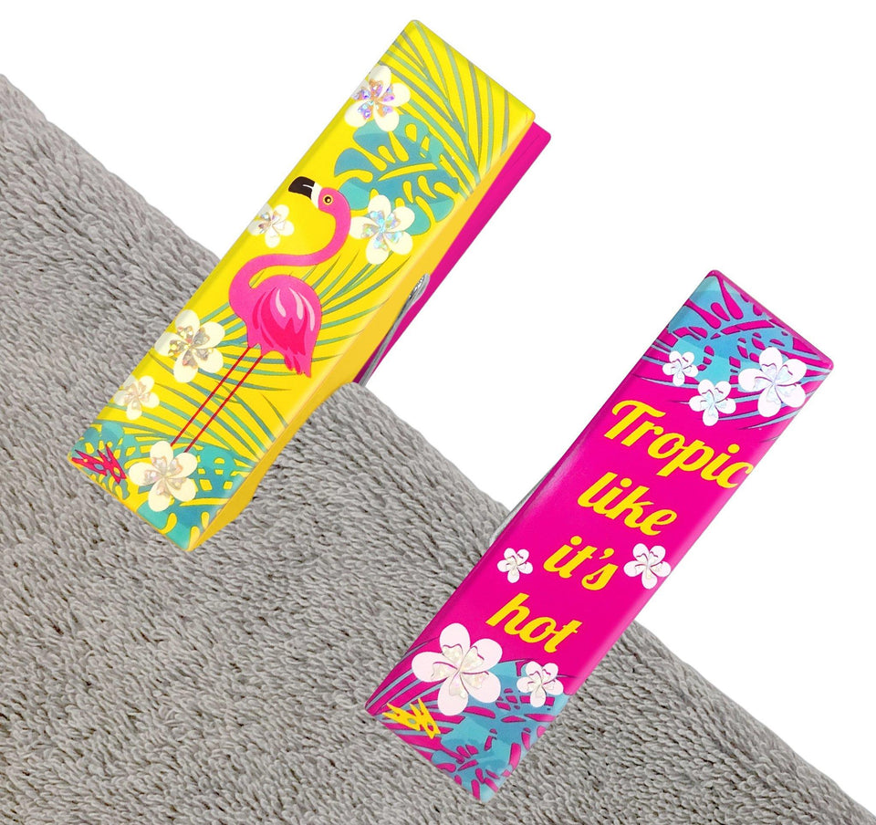 Beach Pool Towel Clip Tropic Like It's Hot & Flamingo Summer Secure Bag Lounge Chair LogoPeg