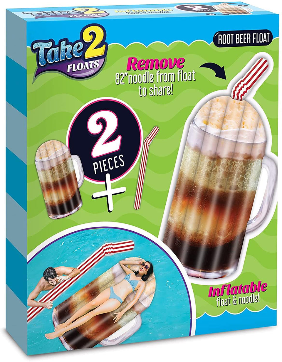 Take 2 Floats Root Beer Water Float & Noodle Pool Blow Up Inflatable Raft Mighty Mojo