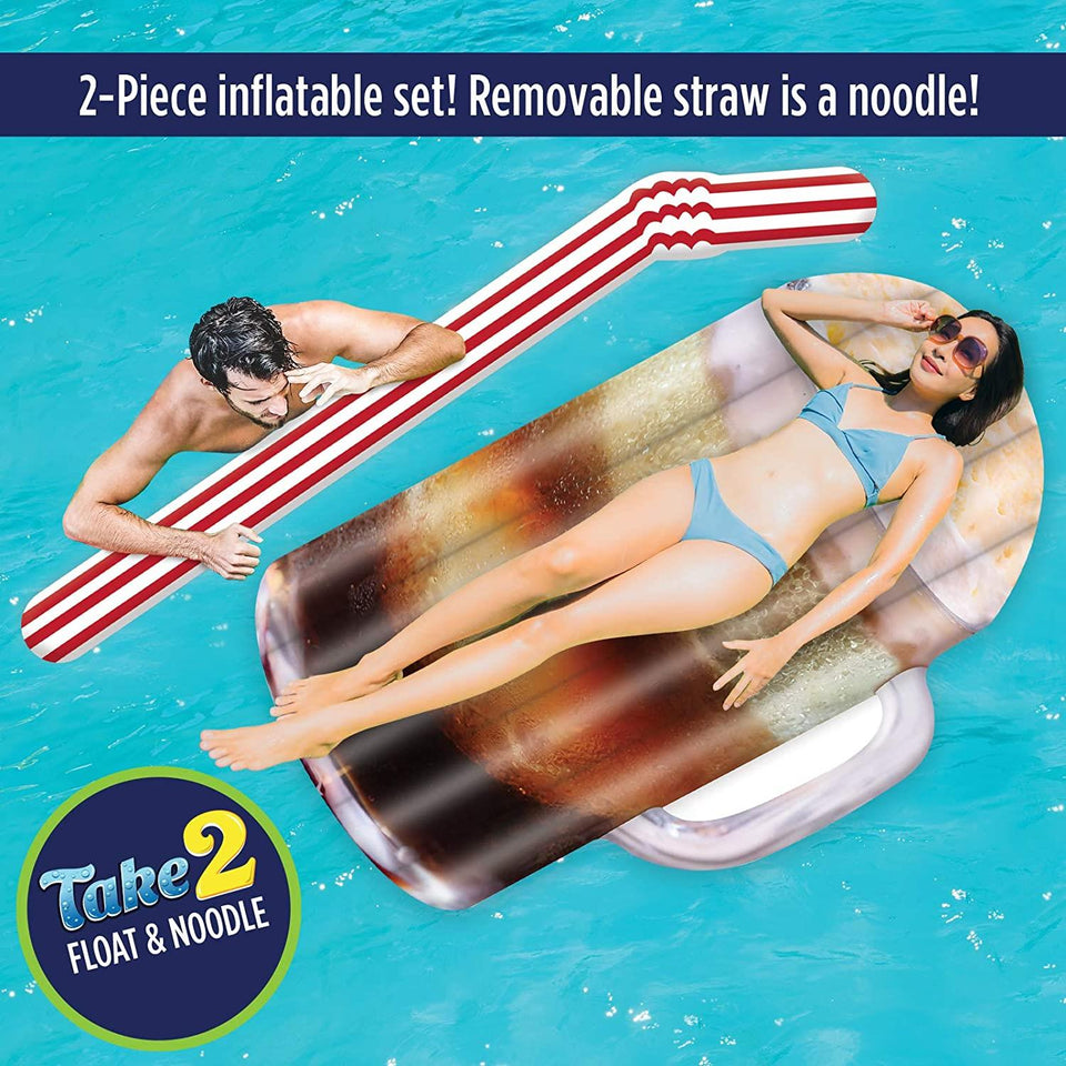 Take 2 Floats Root Beer Water Float & Noodle Pool Blow Up Inflatable Raft Mighty Mojo