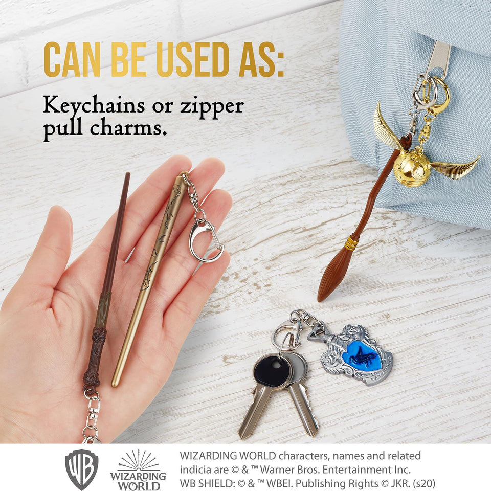 Harry Potter Wand Keychain 6pk Ravenclaw Crest Golden Snitch Nimbus 2000 Luna PMI International