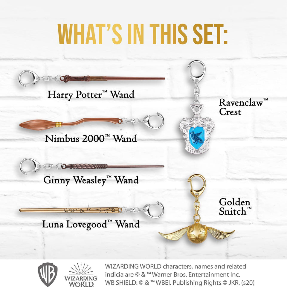 Harry Potter Wand Keychain 6pk Ravenclaw Crest Golden Snitch Nimbus 2000 Luna PMI International