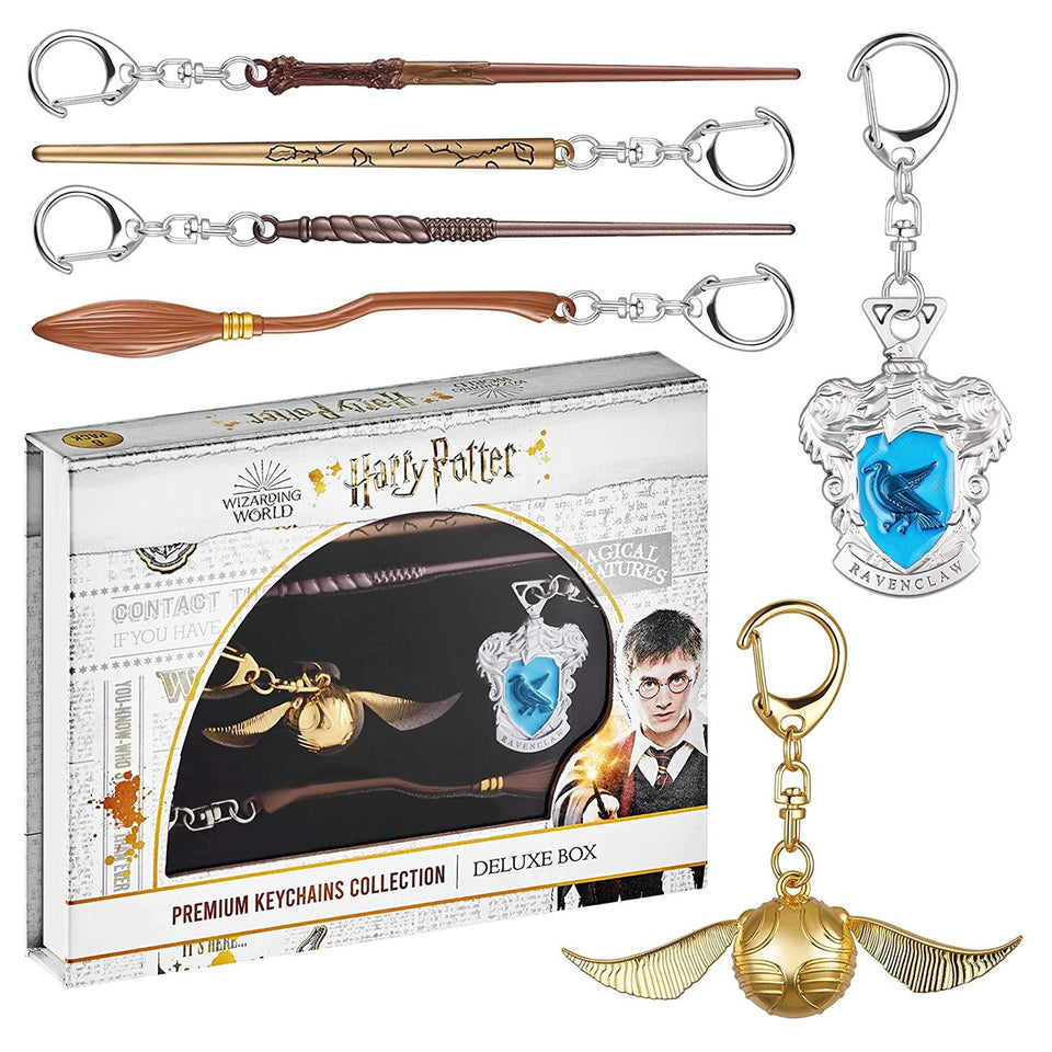Harry Potter Wand Keychain 6pk Ravenclaw Crest Golden Snitch Nimbus 2000 Luna PMI International