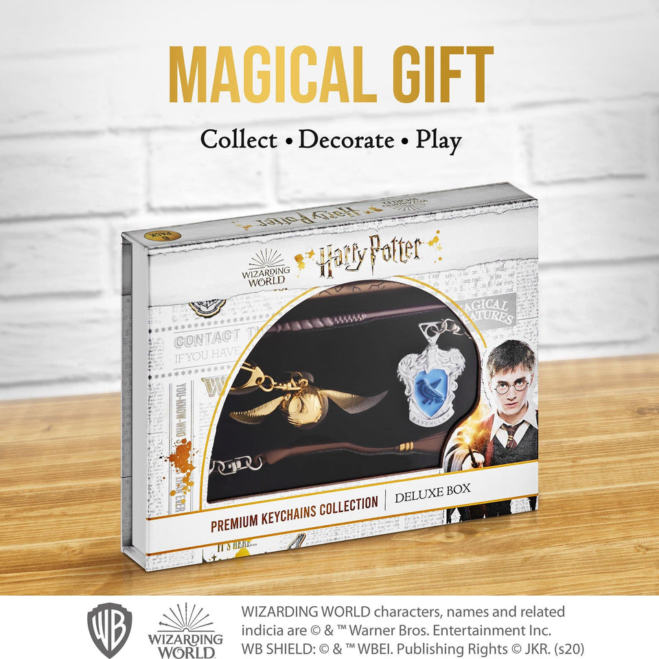 Harry Potter Wand Keychain 6pk Ravenclaw Crest Golden Snitch Nimbus 2000 Luna PMI International