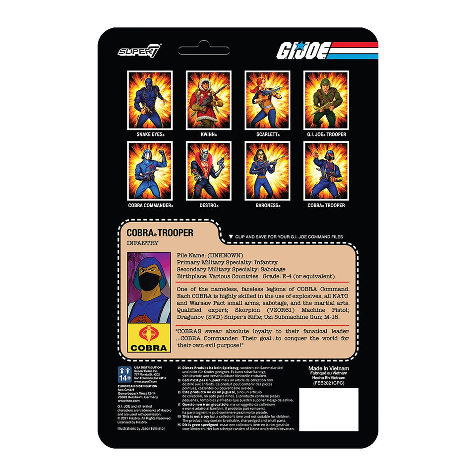 G.I. Joe African American Cobra Trooper H-Back Infantry Soldier Villian Animated Figure Super7