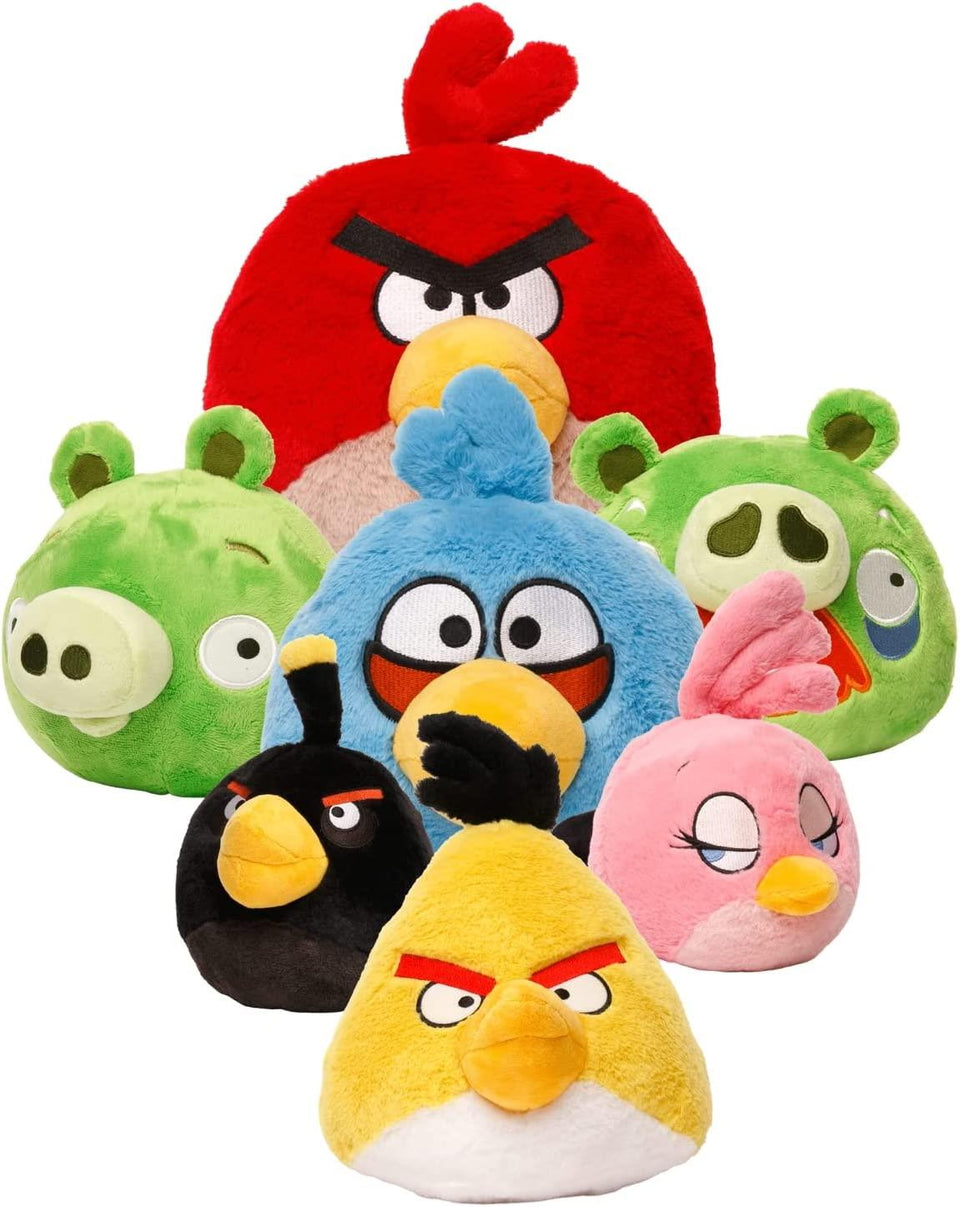 Angry Birds Plush 7pc Bundle Red Blue Yellow Black Bomb Pink Pigs Doll Pillow Set Mighty Mojo