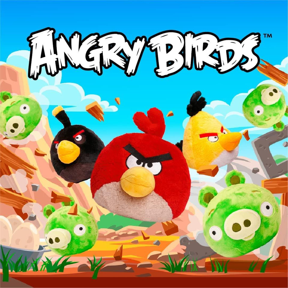 Angry Birds Plush 7pc Bundle Red Blue Yellow Black Bomb Pink Pigs Doll Pillow Set Mighty Mojo