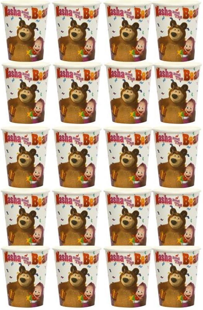 Masha and The Bear Party Paper Cups 20ct Colorful Disposable Kids TV Show Mighty Mojo
