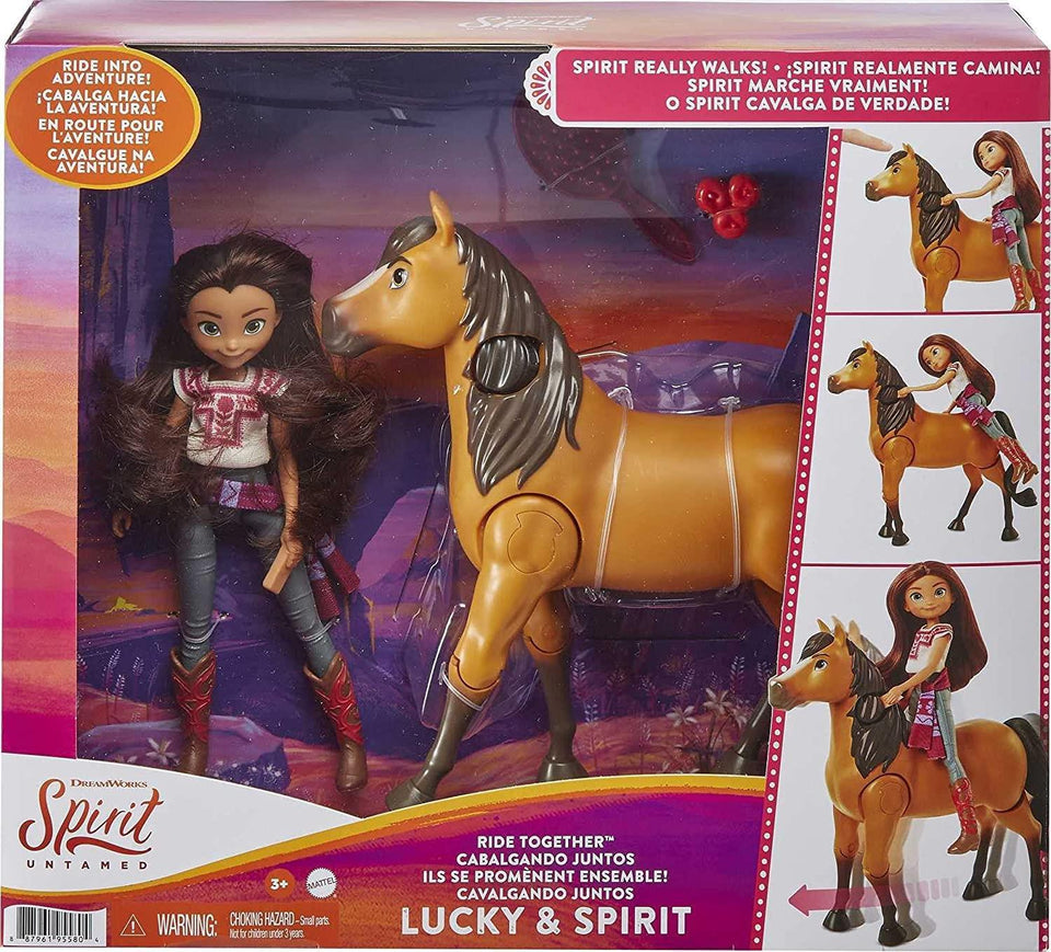 Spirit Untamed Lucky Doll & Horse Ride Together DreamWorks Moving Walking Set Mattel