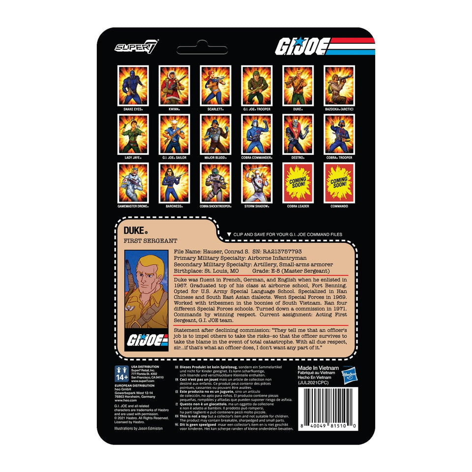 G.I. Joe Duke First Sergeant Wave 2 Retro Animated TV Figure Super7