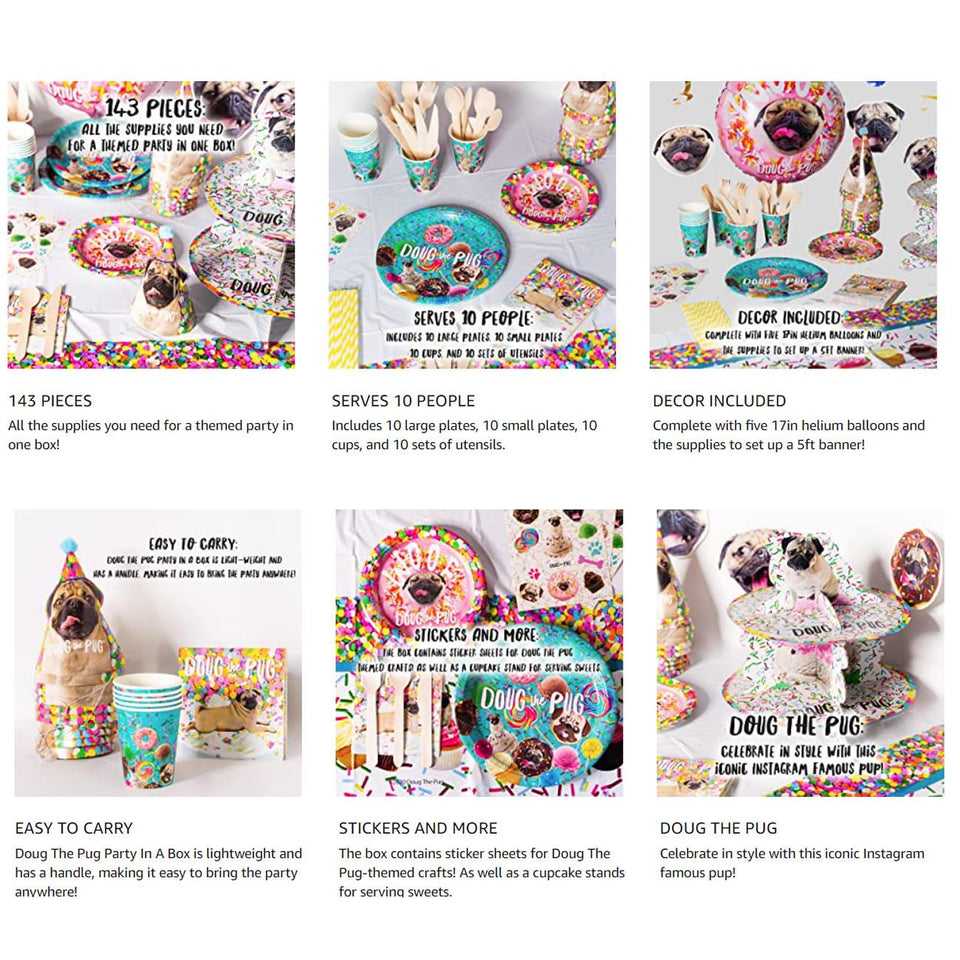 Doug The Pug Party in A Box Kit Instagram Famous Pup Birthday Celebration Mighty Mojo