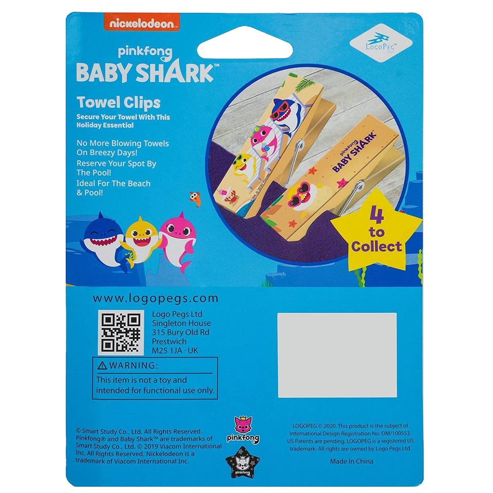 Pinkfong Baby Shark Towel Clips Blue Secure Bag Lounge Chair Protection Accessory