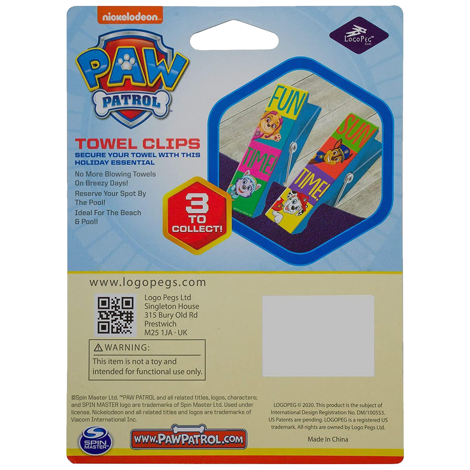 Paw Patrol Hello Sunshine Beach Towel Clips Nickelodeon Summer Bag Secure Chair