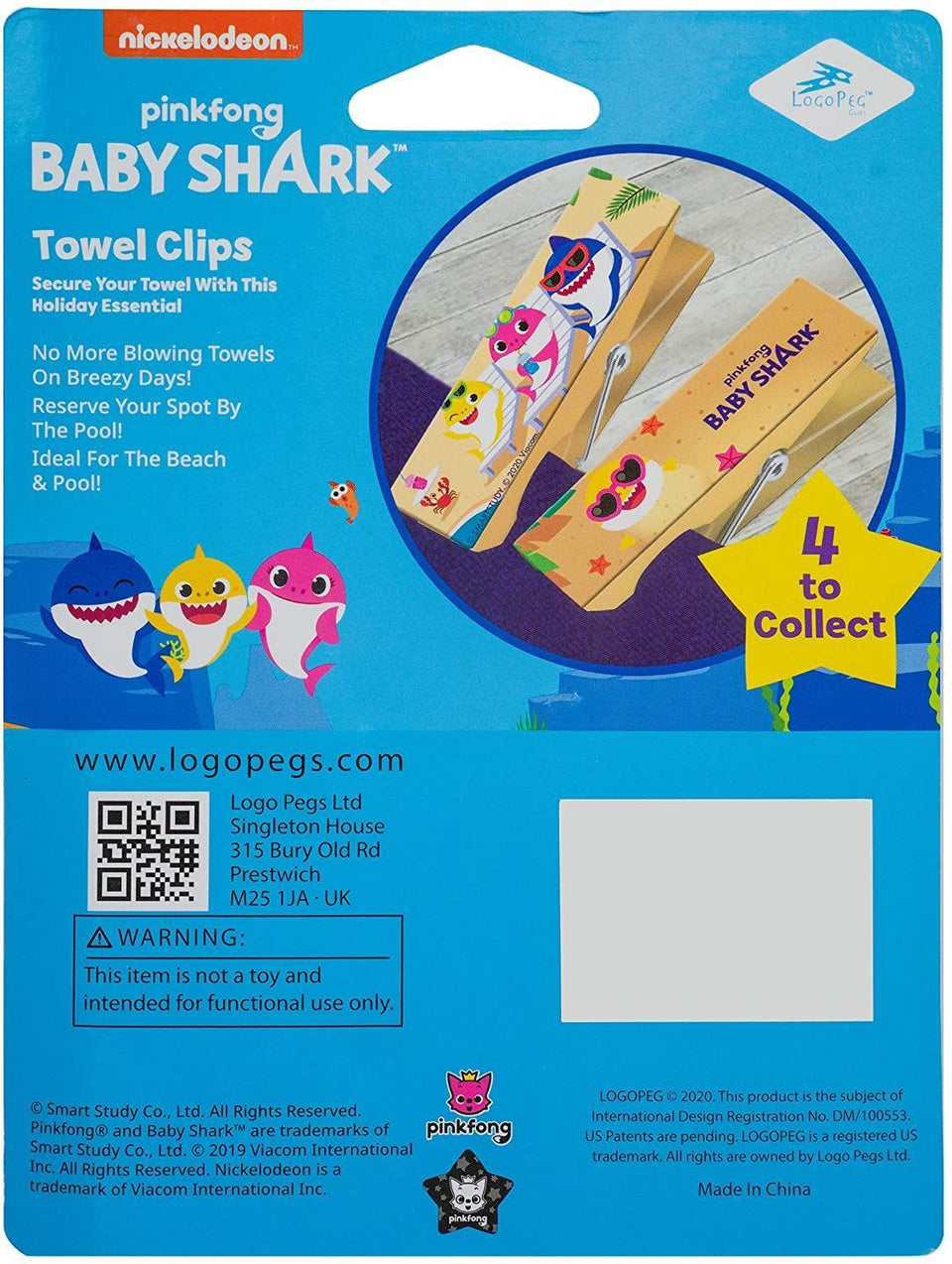 Pinkfong Mommy Baby Shark Towel Clips Yellow Secure Bag Lounge Chair Protection Accessory LogoPeg