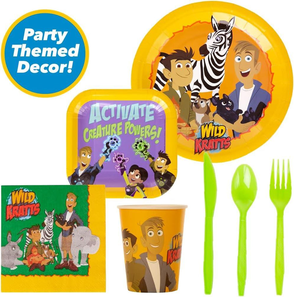 Wild Kratts Party in a Box Kit 97pcs Decor Banner Tablecloth Napkins Cups Balloons Plates Mighty Mojo