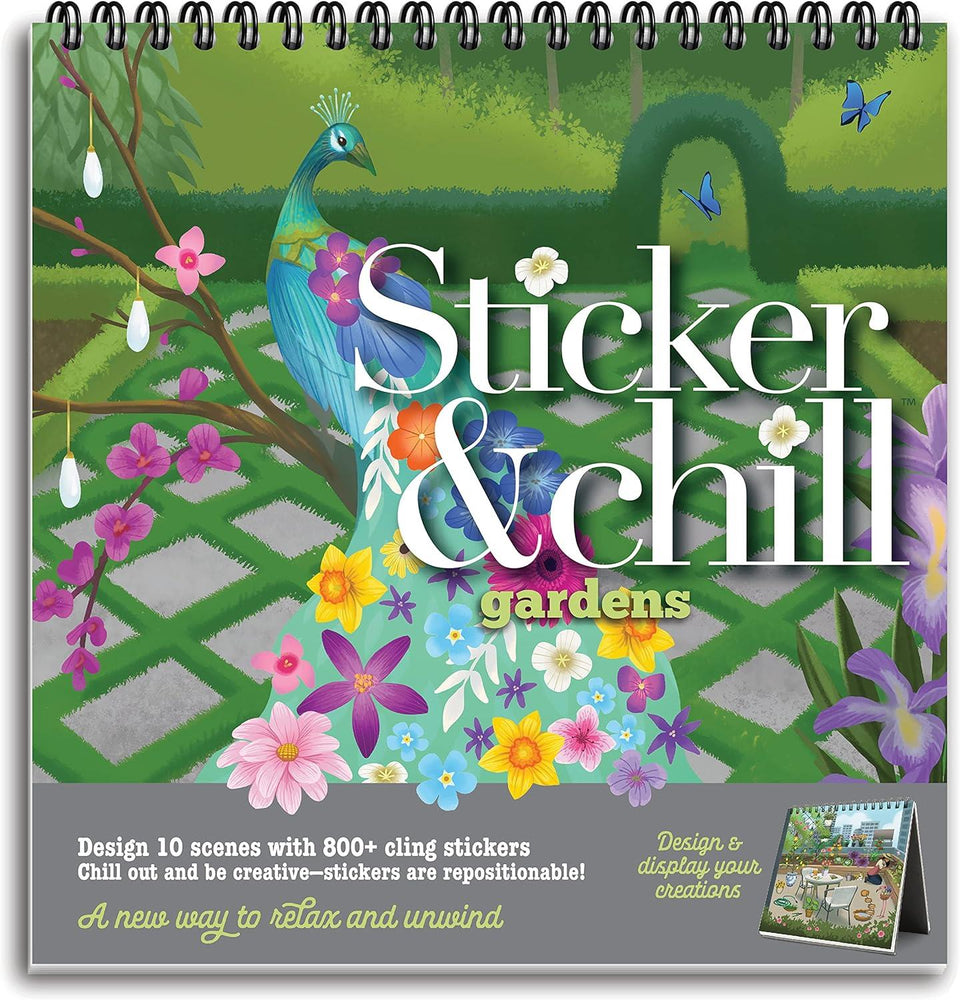 Sticker & Chill Gardens Book for Adults Stress Relieving Spiral Bound Scene