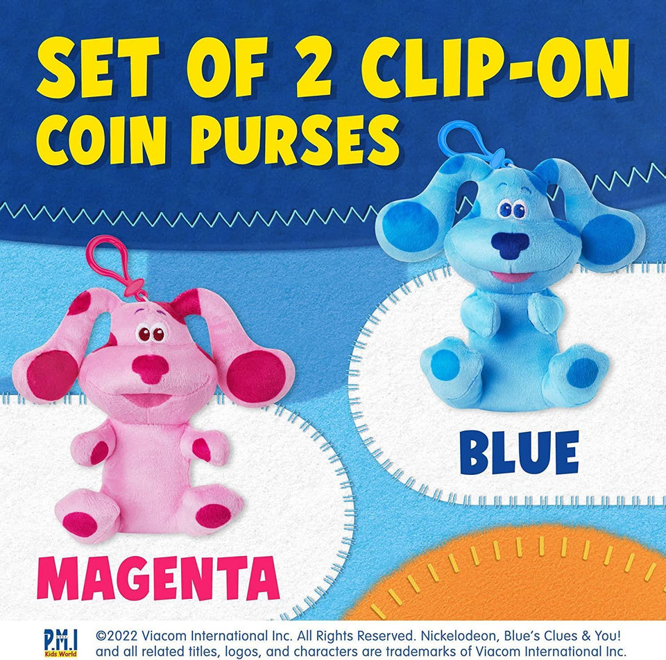 Blue's Clues Blue & Magenta Plush Coin Purse Backpack Charm Zipper Pull Set PMI International