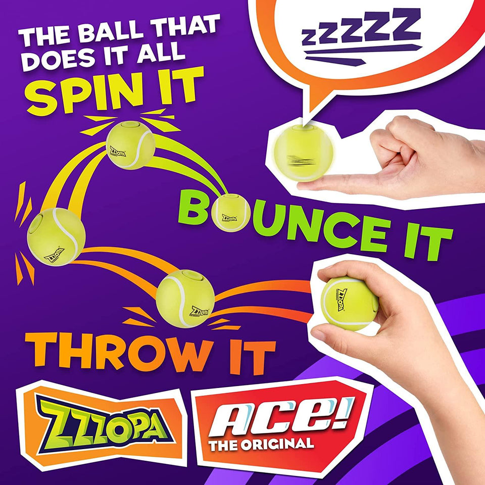 Original ZZZOPA Ace Fidget Stress Ball Mini Tennis Spin Bounce Toy PMI International