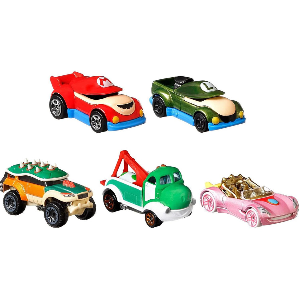 Hot Wheels Super Mario Character Cars 5pk Luigi Peach Yoshi Bowser Nintendo Mattel