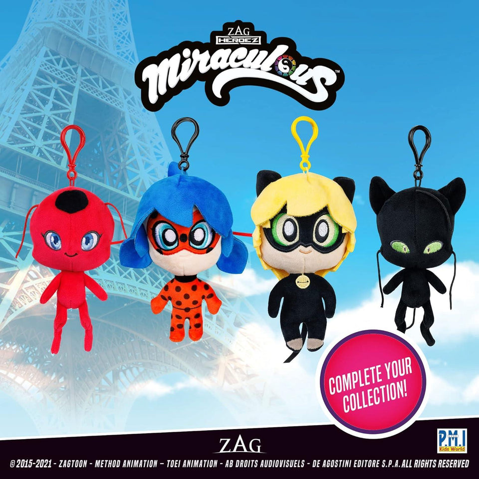 Miraculous Ladybug Plagg & Cat Noir Clip-On Plush Toys 6" TV Character Collectible PMI International