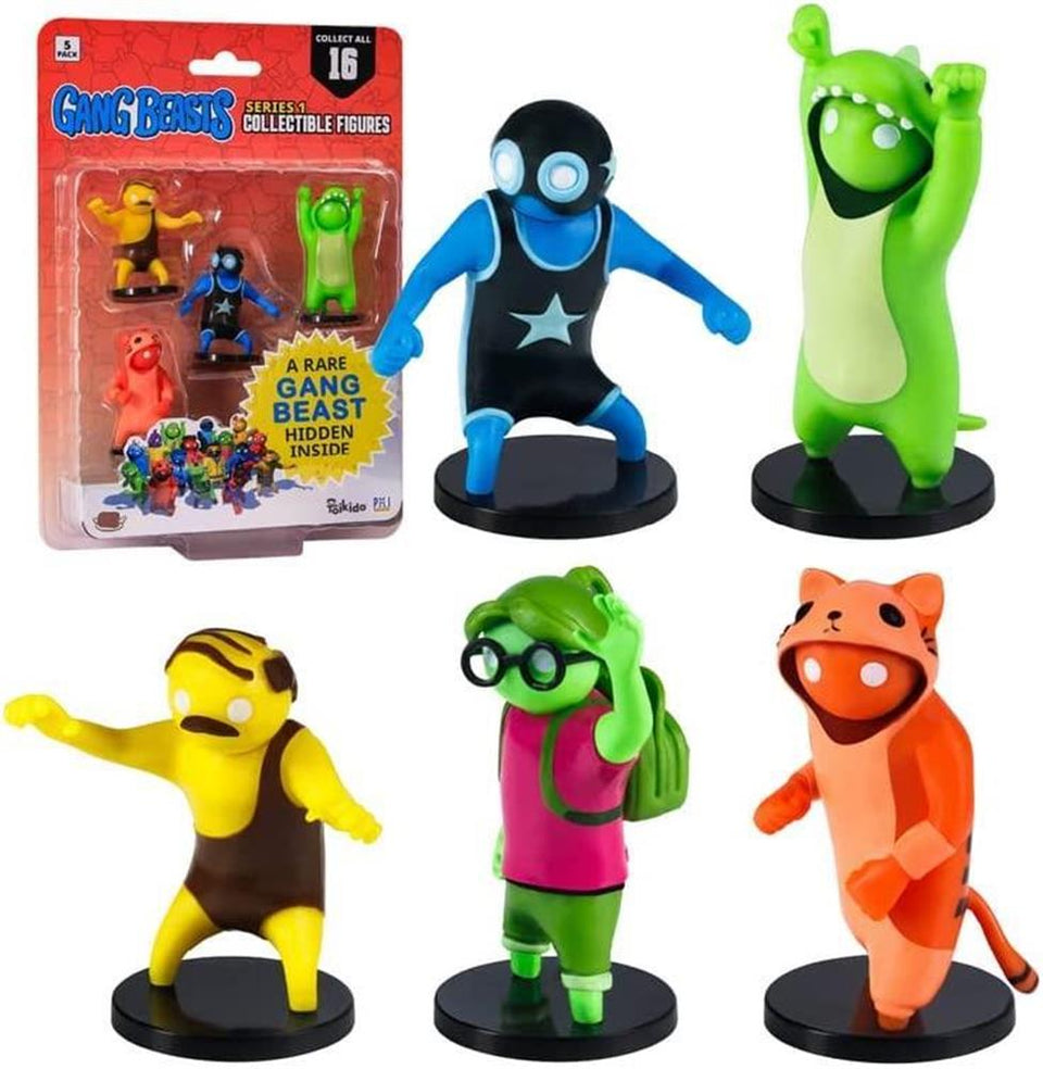 Gang Beasts Mini Figures 5pk 2.5" Yellow Old Wrestler Green Dinosaur Suit PMI International